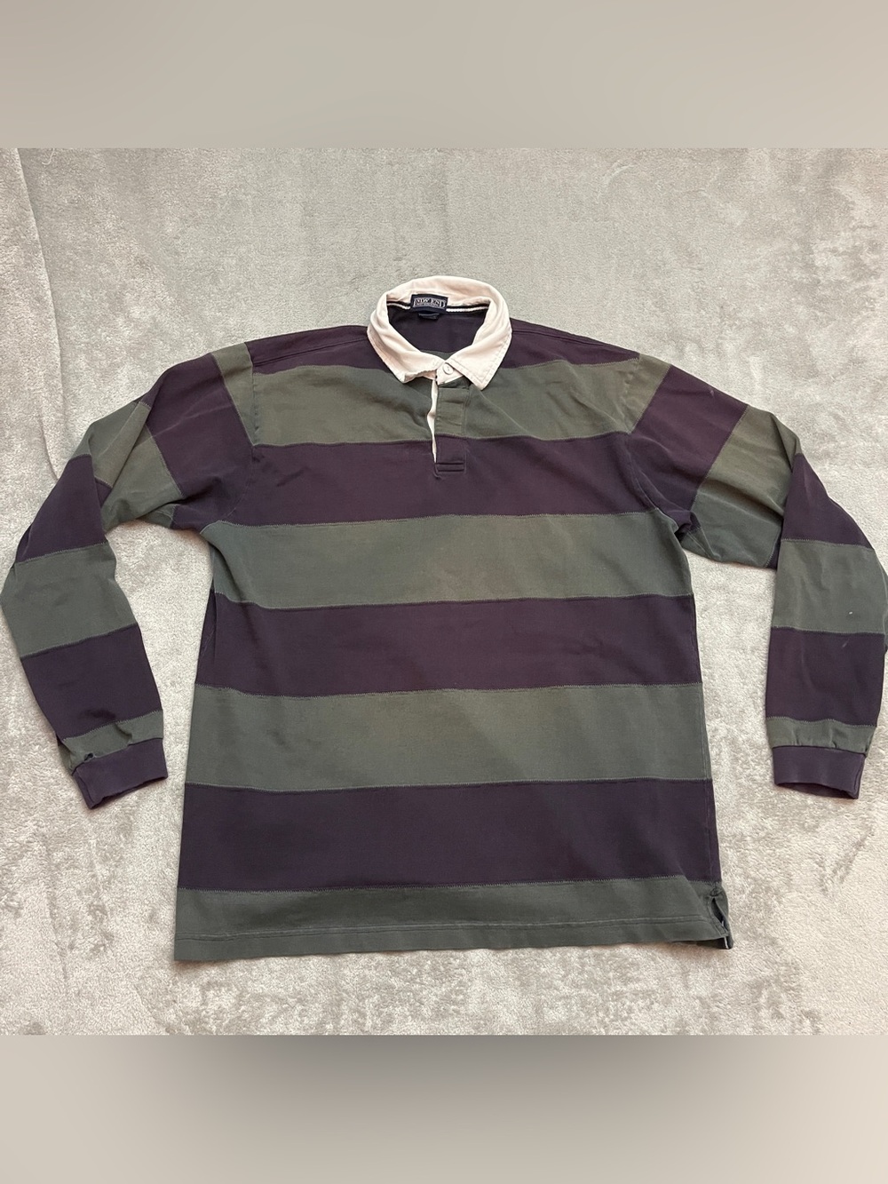 Vintage Lands End Rugby Shirt Men L 42-44 Blue Green Striped Soccer Collar